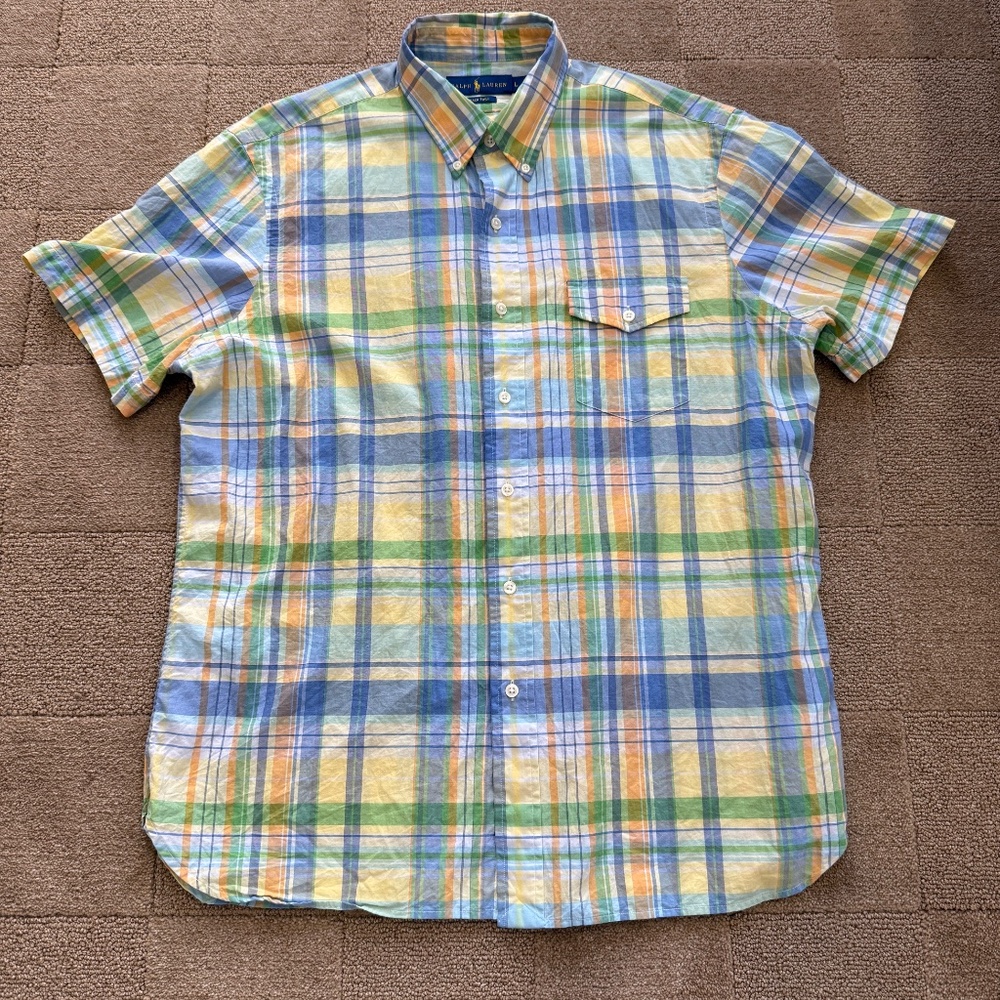 Ralph Lauren Beach Cotton Twill Short Sleeve Shirt Men LG Button Camp Cotton - Picture 2 of 9